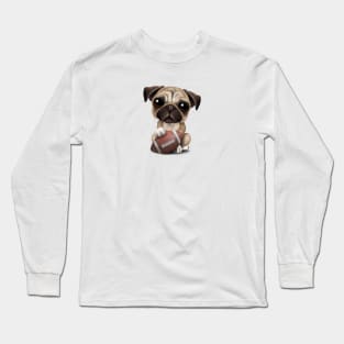 Cute Pug Puppy Dog Playing With Football Long Sleeve T-Shirt